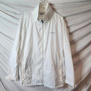 Columbia Men’s 3XL White Packable Rain Jacket Hidden Hood Adjustable Waist